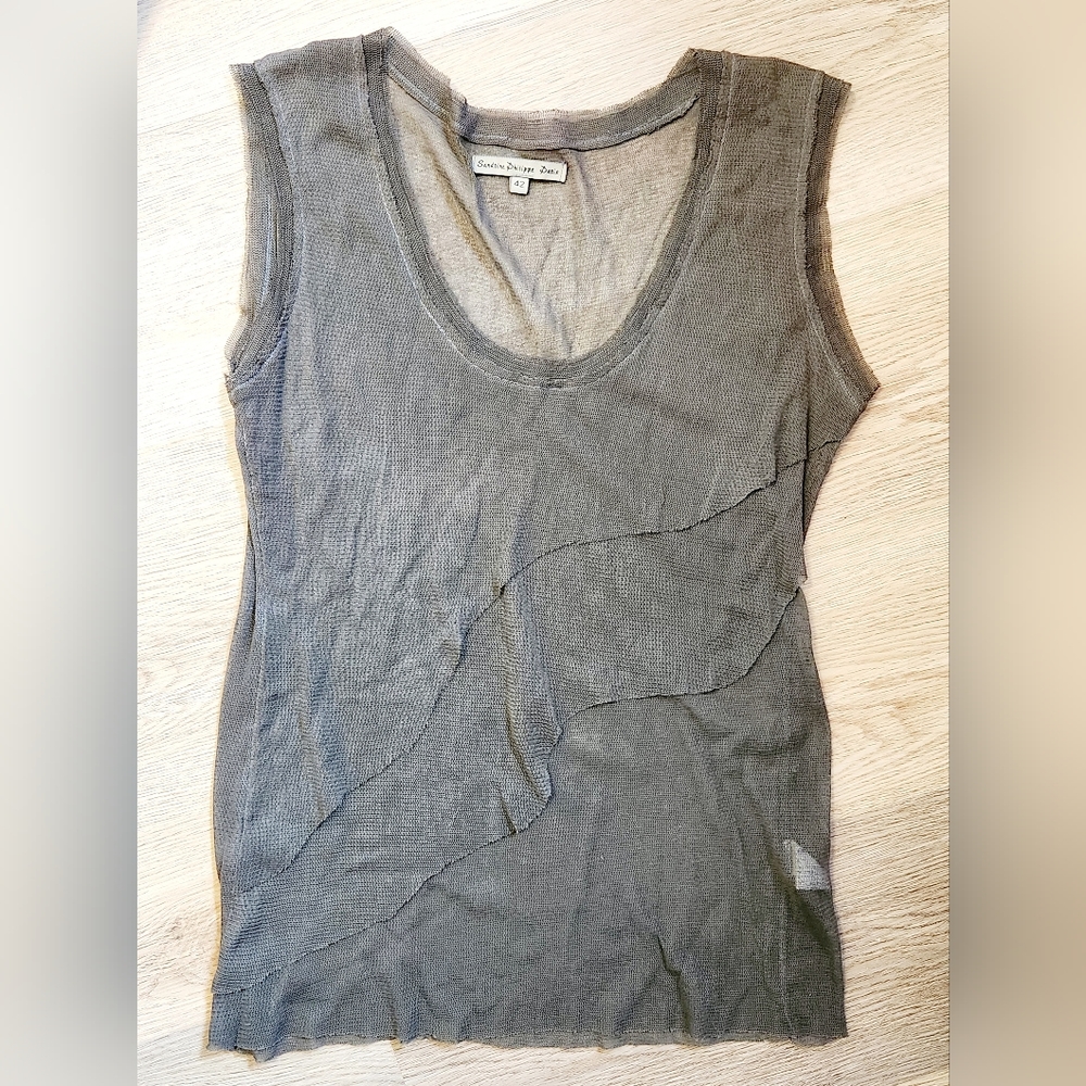 Sandrine Philippe Paris Deconstructed Transparent Mesh Tank Top. Size M